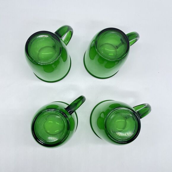 Set of 4 Vintage Arcoroc Emerald Green Glass Coffee Mugs Cups France - Picture 4 of 7
